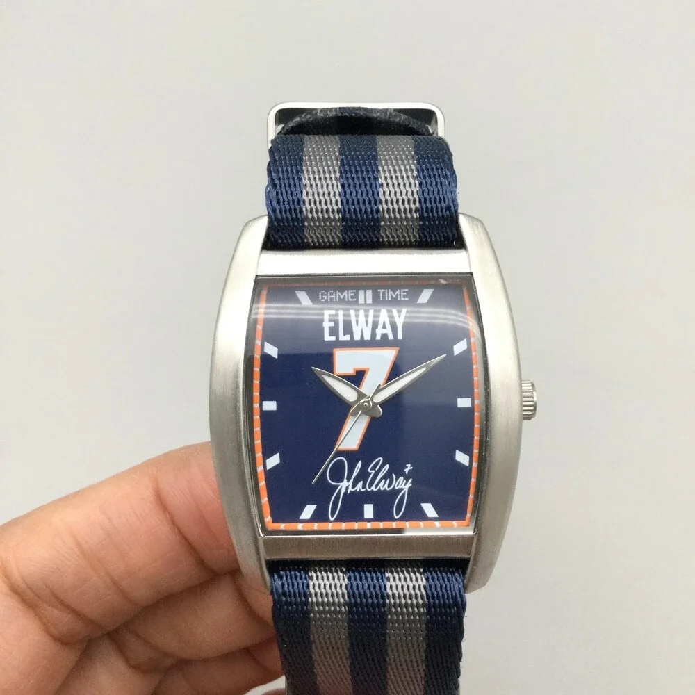 Game Time John Elway Mens Sport Watch 33mm Blue Dial Silver Tone New Battery
